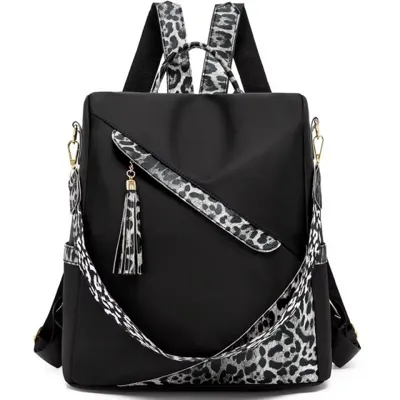 Elegantni ženski nahrbtnik z leopard vzorcem in cofkom